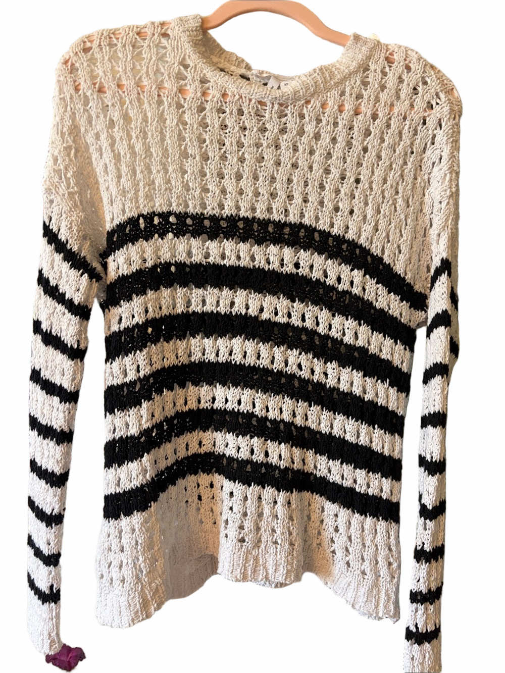 BCBGeneratiion AnyWeather open weave sweater white with black stripes XS